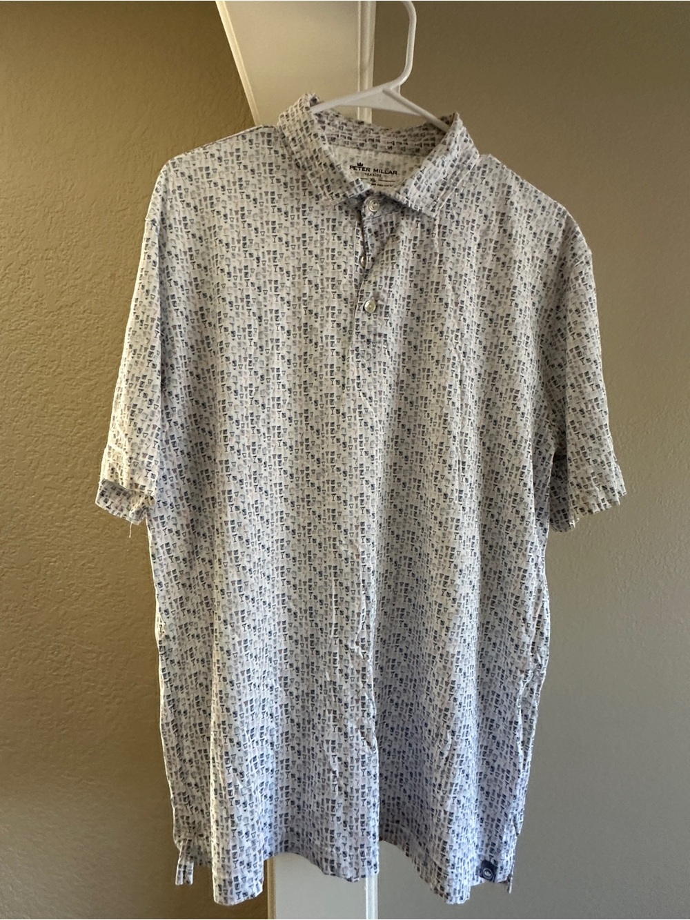 Peter Millar White Polo with Navy Microprint